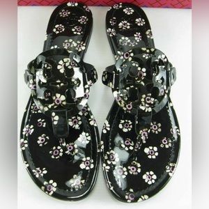 Tory Burch womens Miller black floral sandals size 8